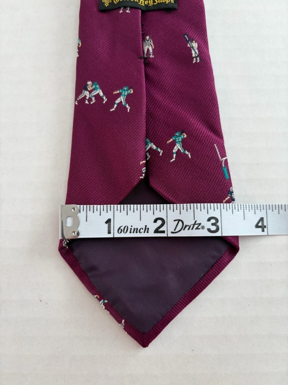 Chuck Hines Golden Key Shops Football Silk Tie Burgundy Sports Novelty - Picture 4 of 5